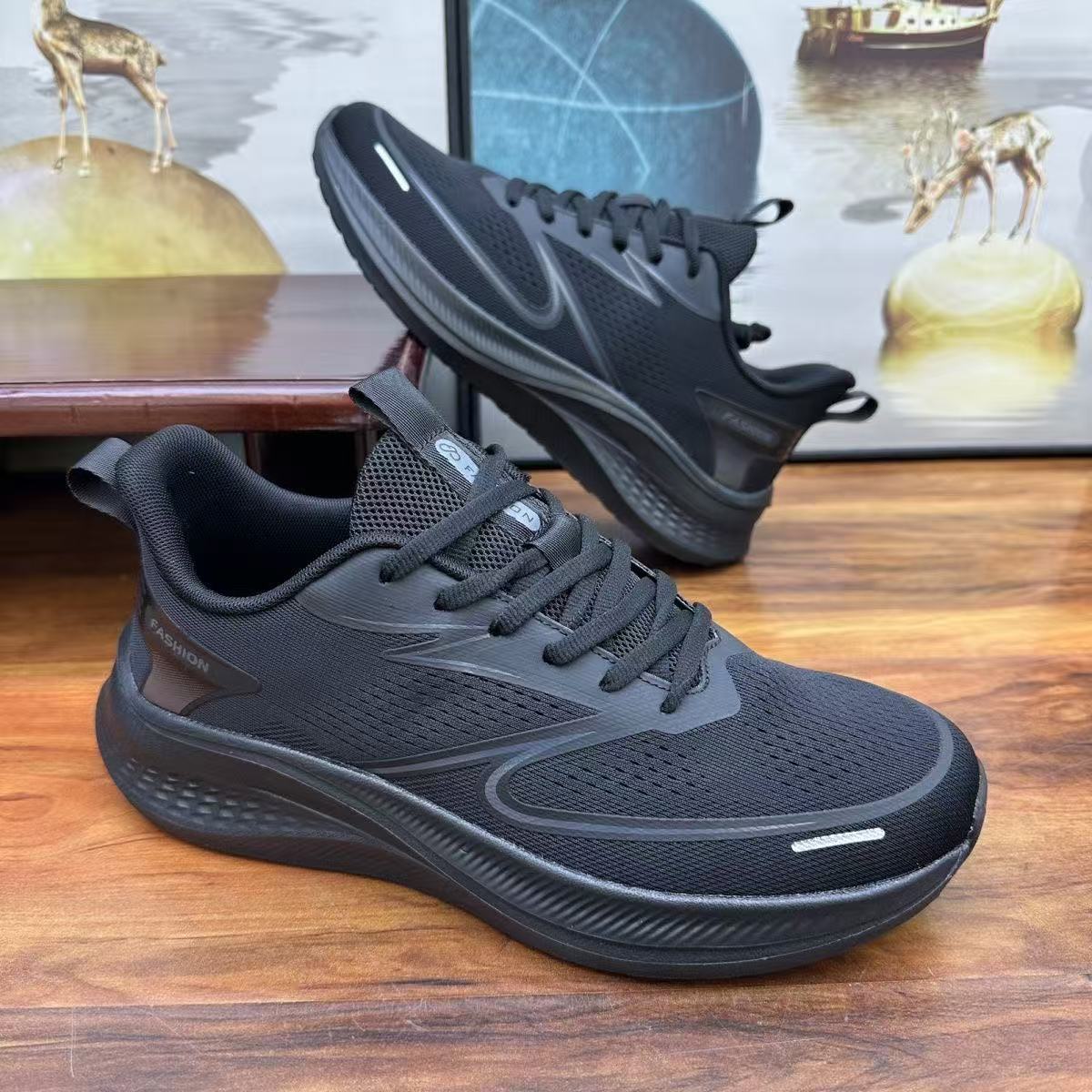 Men'S Shoes Water Resistant - รองเท้าผ้าใบผู้ชายไซส์ใหญ่ รุ่น 2026 สำหรับฤดูร้อน ระบายอากาศได้ดี สีดำ