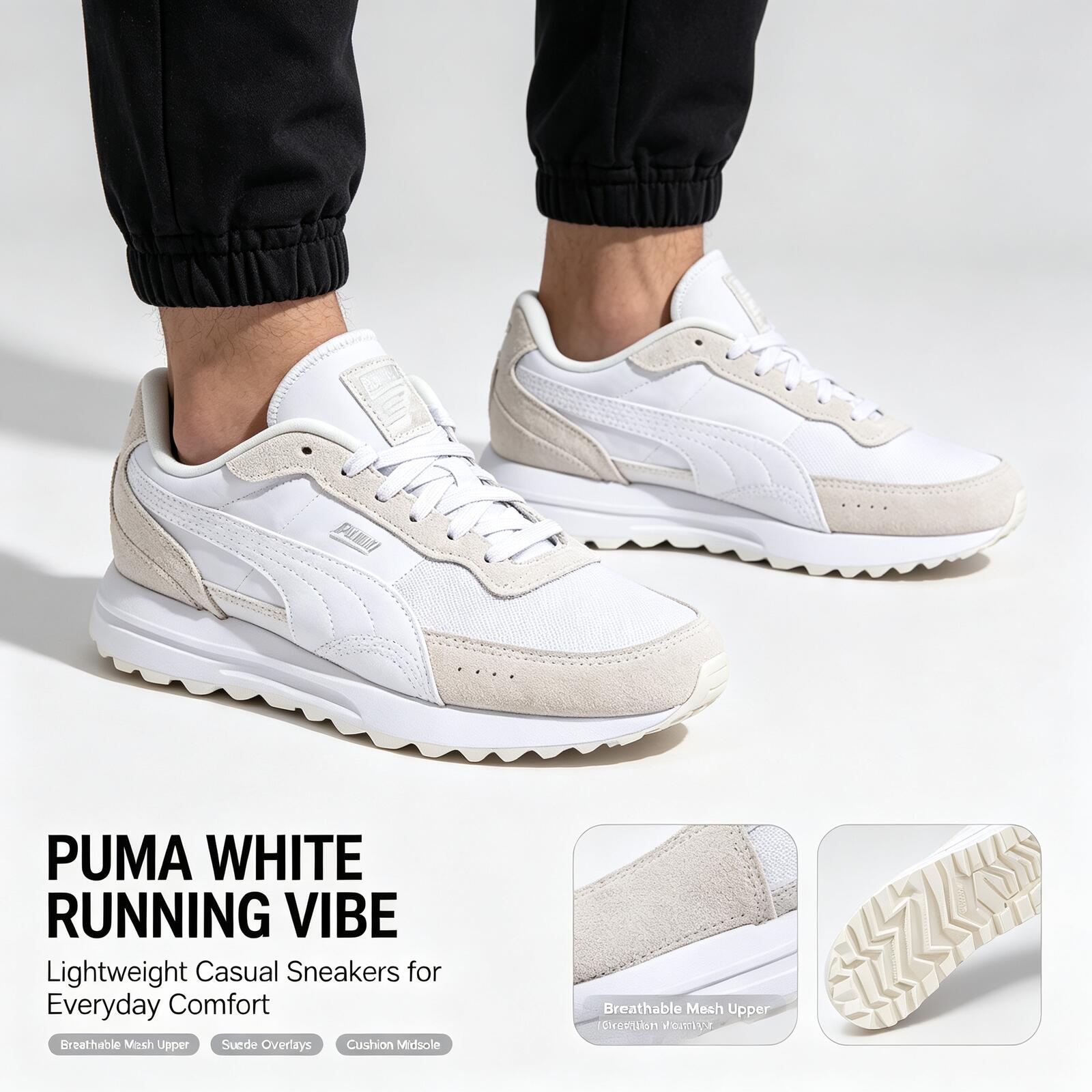 Men'S Shoes Puma Sneakers - ใหม่ร้อนแรง PUMA สีขาวรองเท้าวิ่งน้ำหนักเบาตาข่ายด้านบนหนังกลับโอเวอร์เลย์ผู้ชายผู้หญิงรองเท้าผ้าใบลำลองน้ำหนักเบารองเท้ากีฬา