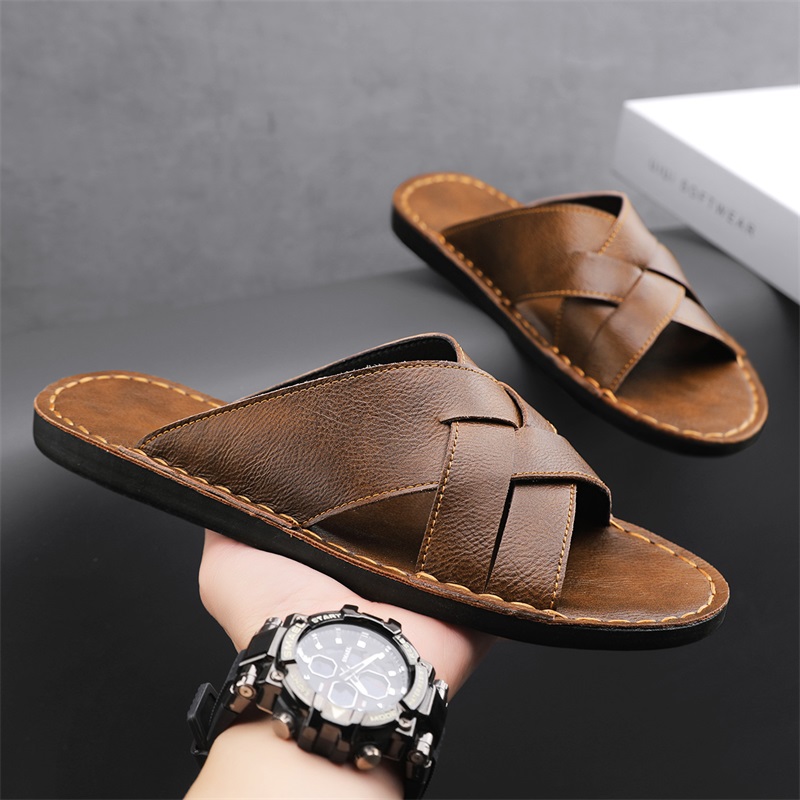 Men'S Shoes Qn - รองเท้าแตะหนังแท้สำหรับผู้ชาย รองเท้าลำลองฤดูร้อน รองเท้าแตะชายหาด ระบายอากาศได้ดี รองเท้าสวมสบาย รองเท้าฟลิปฟลอป