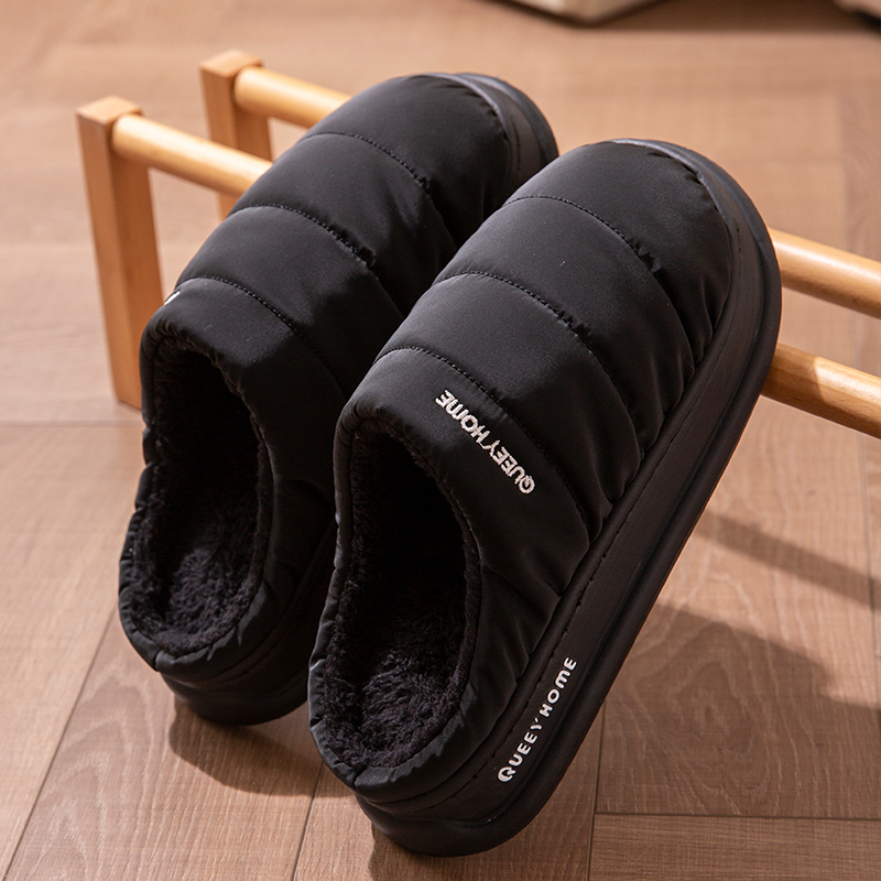 Men'S Shoes Water Resistant - รองเท้าแตะขนเป็ดฤดูหนาวแบบใหม่สำหรับผู้ชาย: กันลื่น บุขนแกะ กันน้ำ สำหรับคู่รัก ใช้ได้ทั้งในบ้านและนอกบ้าน