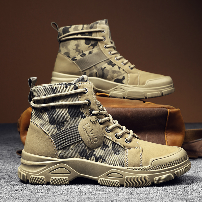 Men Shoes Ecco - รองเท้าบูททรงสูงสำหรับผู้ชายฤดูใบไม้ร่วงลายพรางทะเลทรายรองเท้าลำลองแบบแบนรองเท้าบูทผู้ชายระบายอากาศได้ดีไม่ลื่นรองเท้าทำงานสำหรับชายซาปาติญ่า ฮอมเบอร์