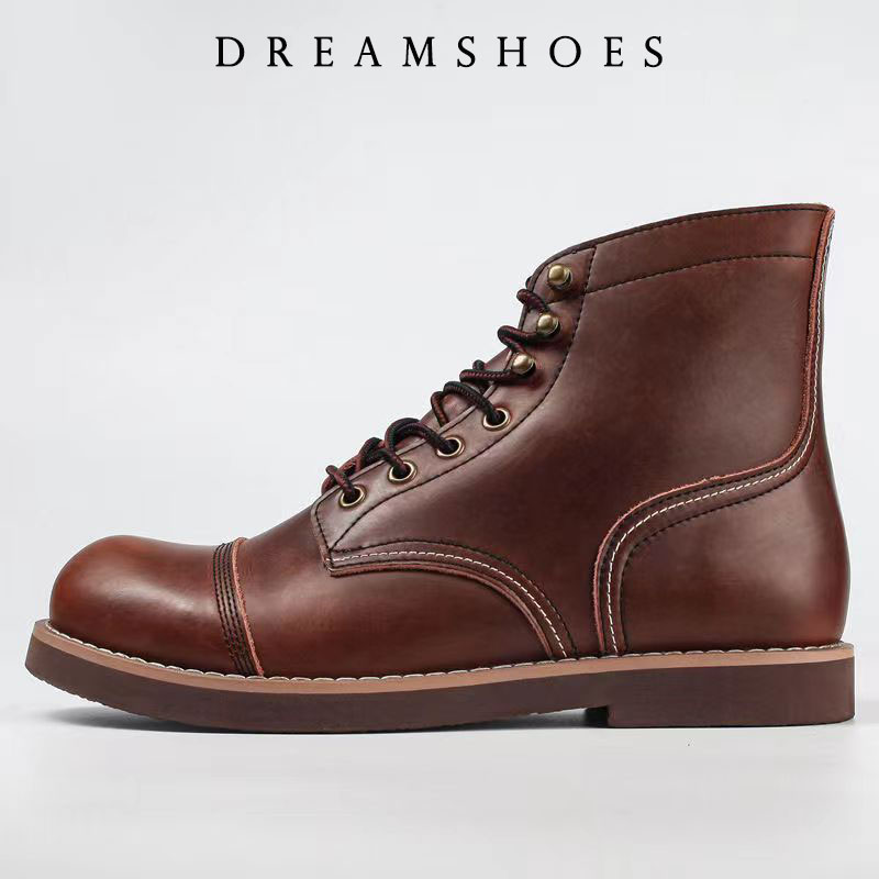 Men Shoes 2026 - รองเท้าบูทข้อเท้าหนังวัวแท้ทรงกลมหัวมนสไตล์วินเทจญี่ปุ่นปี 2026 สำหรับผู้ชาย ทำมือ งานฝีมือ รองเท้าลำลอง