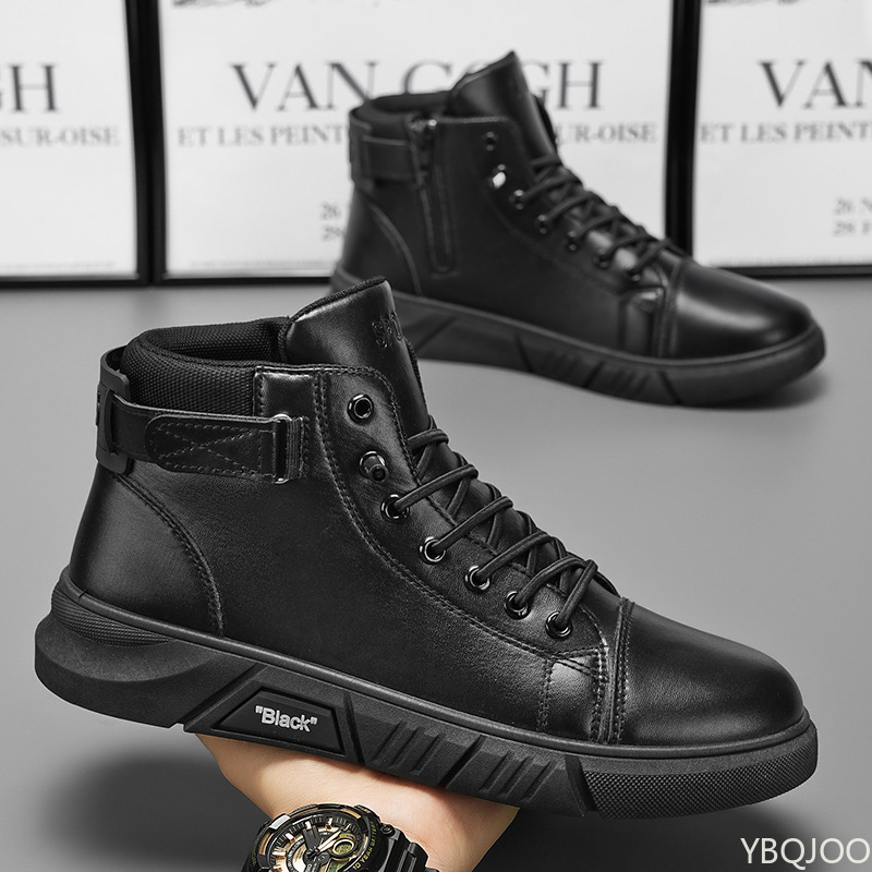 Men Shoes Ecco - รองเท้าผ้าใบผู้ชายทรงสูง สไตล์เรียบง่าย สวมใส่สบาย เหมาะกับฤดูใบไม้ผลิและฤดูใบไม้ร่วง ดีไซน์ทันสมัย ใช้งานได้หลากหลาย