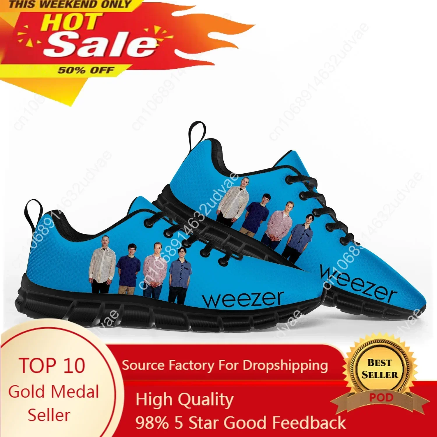 Casual Sneaker Low - รองเท้ากีฬา Weezer สำหรับผู้ชายและผู้หญิง รองเท้าผ้าใบสไตล์วงดนตรีป๊อปร็อค ลำลอง คุณภาพสูง