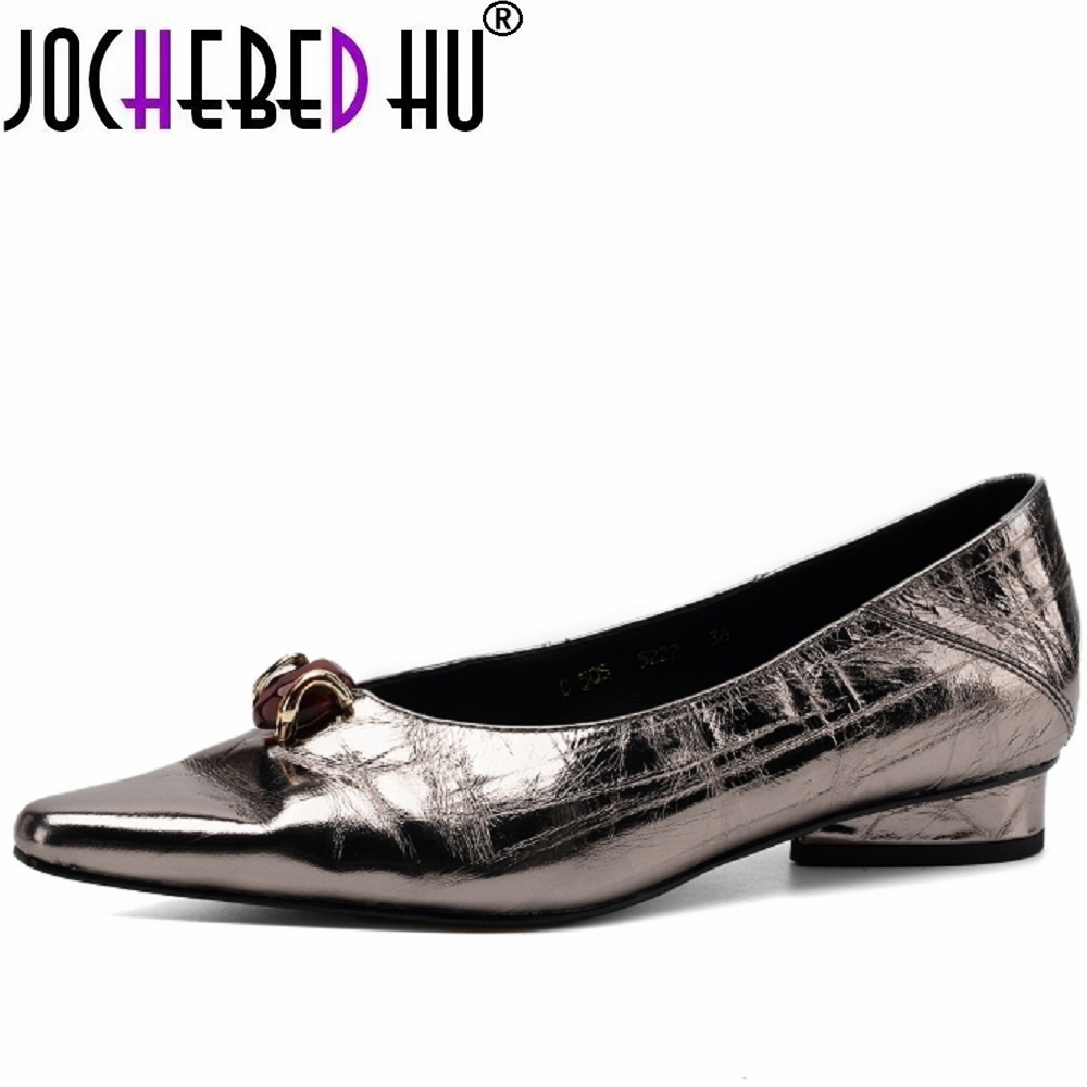 Men Shoes Men - 【JOCHEBED HU】รองเท้าส้นเตี้ยสำหรับผู้หญิง ทำจากหนังแท้ งานแฮนด์เมด หัวแหลม พร้อมหัวเข็มขัดโลหะ