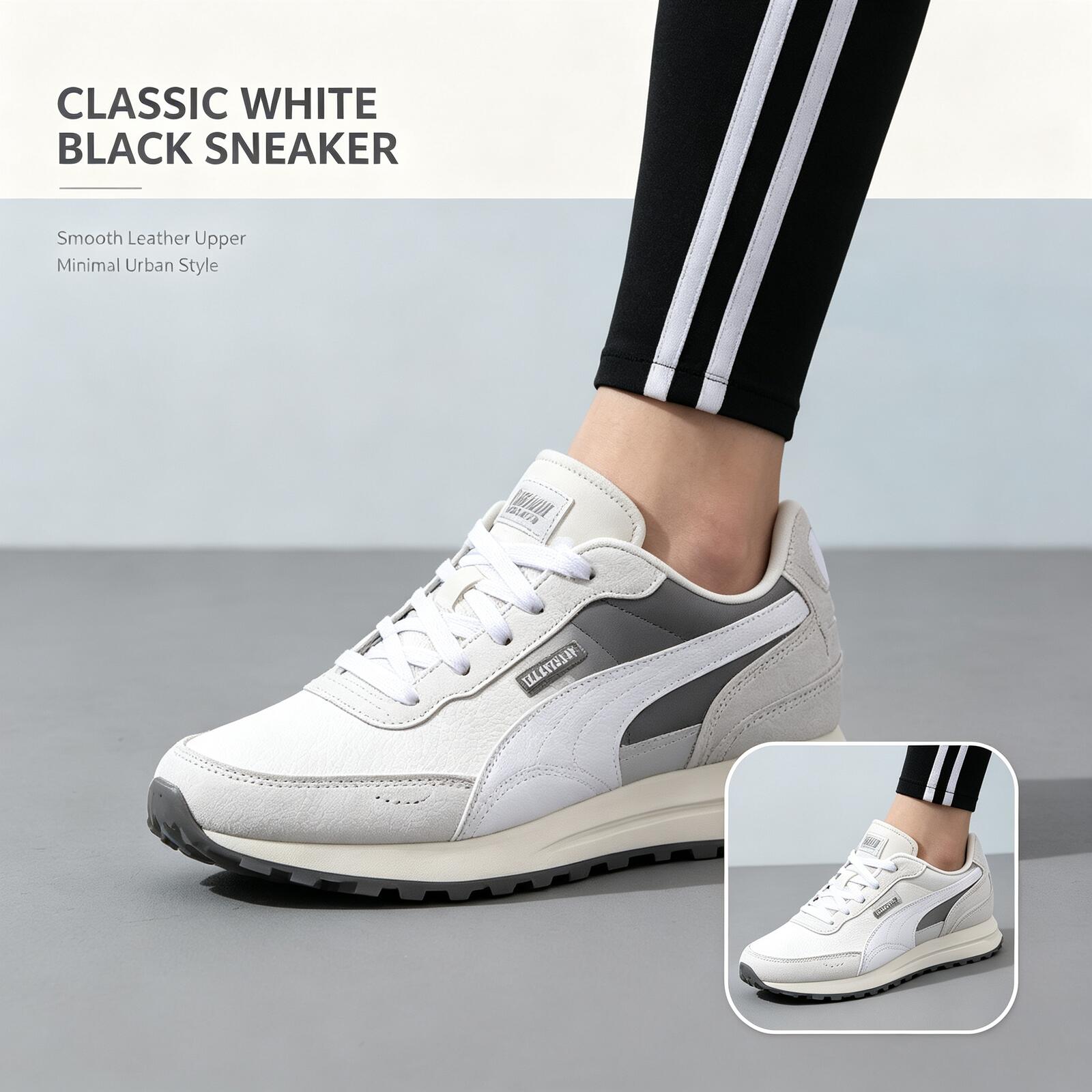 Men'S Shoes Puma Sneakers - PUMA รองเท้าผ้าใบผู้ชายสีขาวสีดำแบบ Low Top Classic Clean