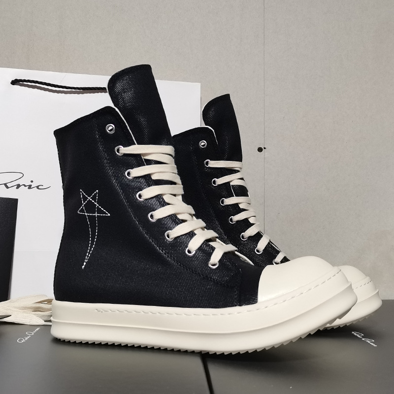 Men Shoes Branded - รองเท้าผ้าใบหุ้มข้อทรงสูง ดีไซน์คุณภาพ แบรนด์ดัง พื้นหนา เพิ่มความสูง สีดำ