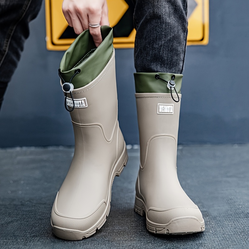Men'S Shoes Water Resistant - รองเท้าบูทกันน้ำสำหรับผู้ชาย แบบสวม หุ้มข้อกลาง พื้นหนา กันลื่น เหมาะสำหรับงานกลางแจ้ง