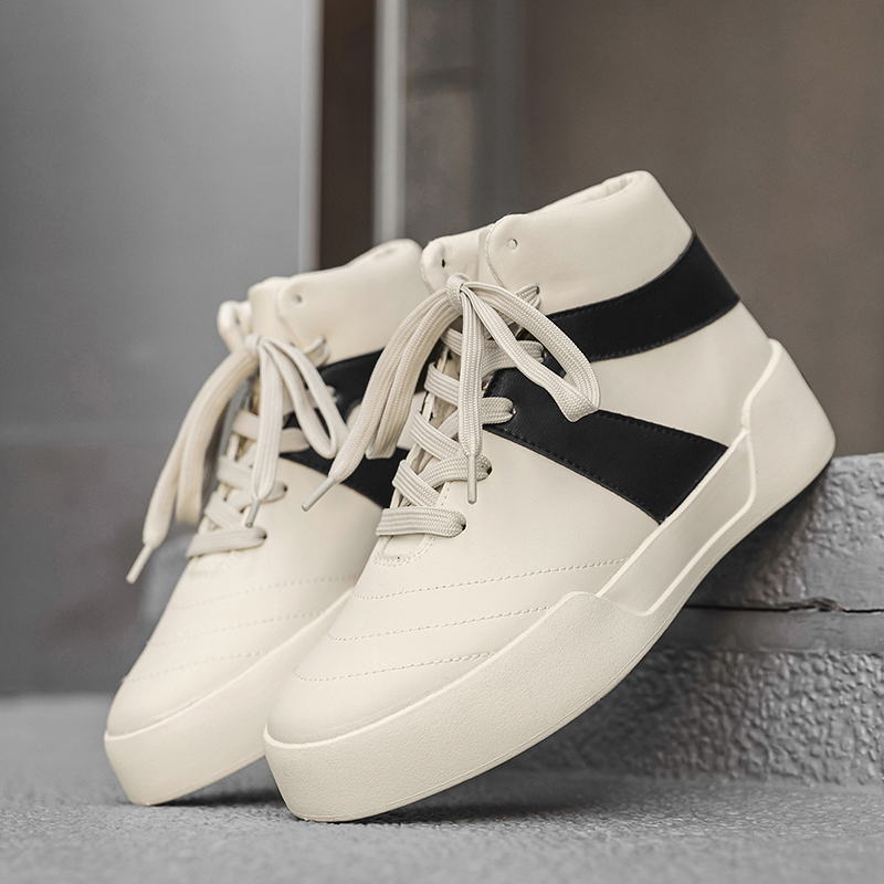 รองเท้าผ้าใบแฟชั่นสีขาวทรงหุ้ม - Men Shoes White Colour บทวิจารณ์และราคา